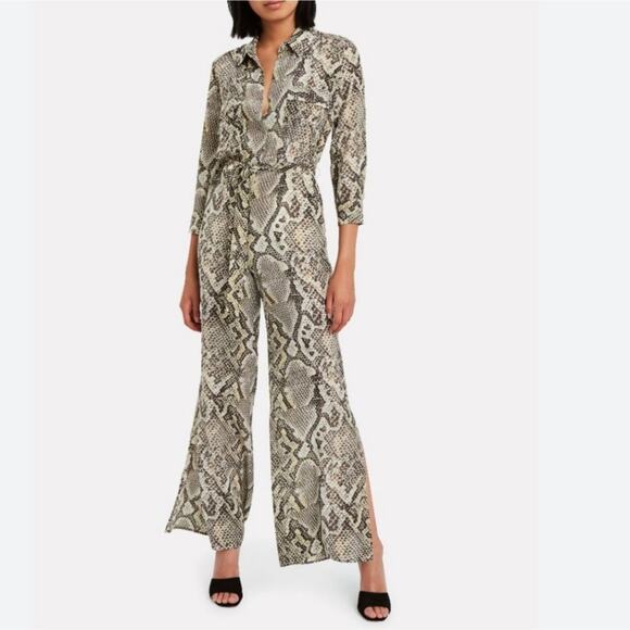 L'Agence Teddy 100% Silk Python Snake Print Wide Leg Jumpsuit 2 NWT Designer - Picture 13 of 14